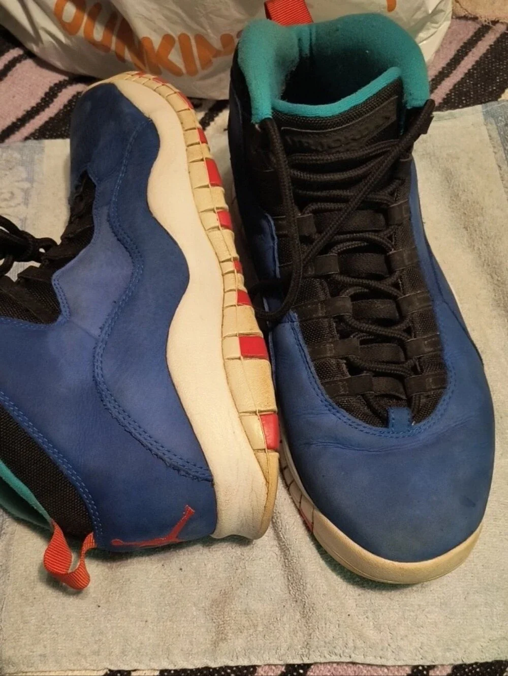 Jordan Blue Black Teal Sneakers with Orange Pull Tab